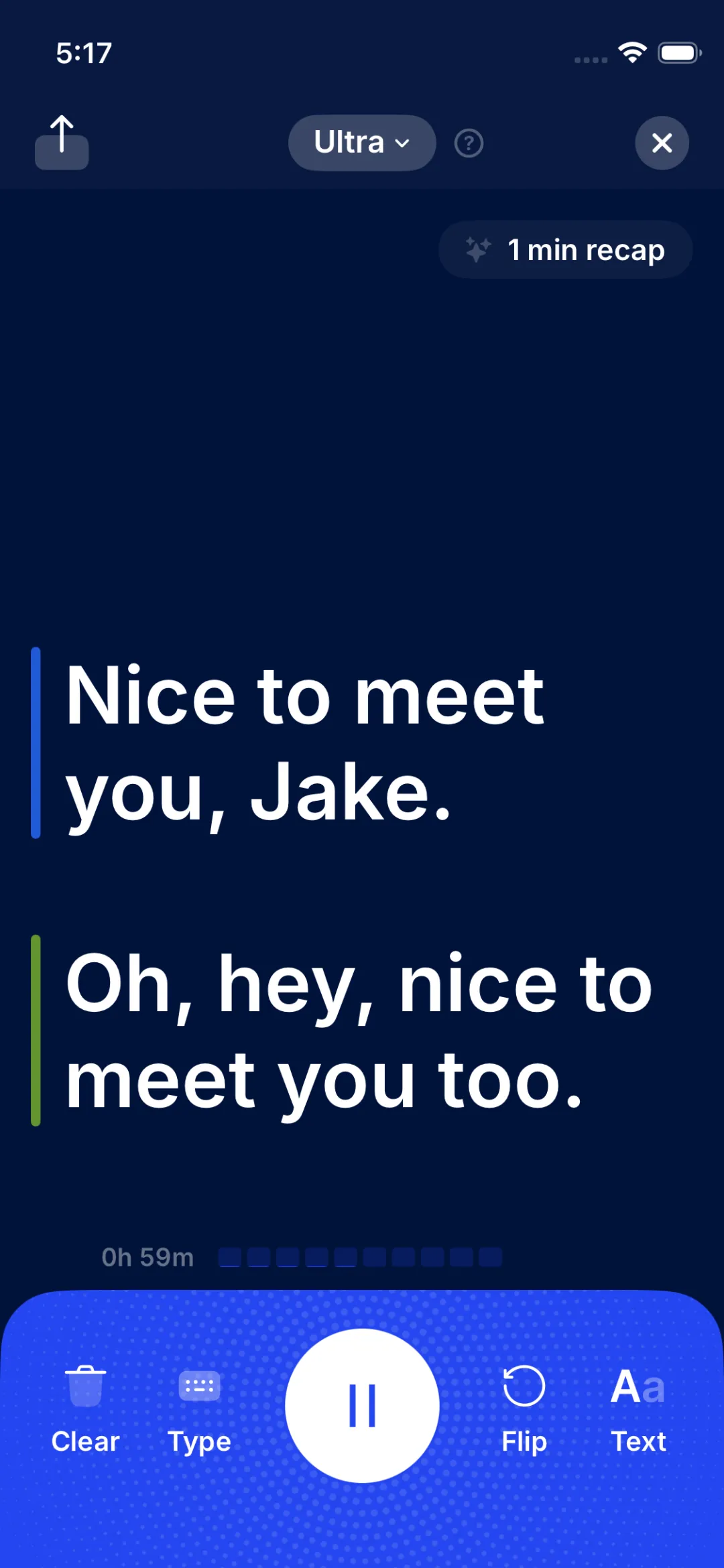 Live Transcribe showing a real-time transcript of a conversation